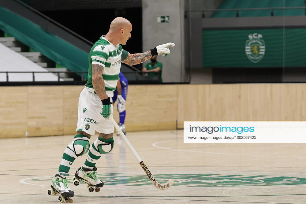 Sporting CP v OC Barcelos - Rink Hockey 1st Division Playoff Pedro Gil celebrates his goal 5-3 in overtime during the Rink Hockey playoffs 1st leg between Sporting CP and OC Barcelos, at Pavilhao Joao Rocha, Lisboa, Portugal, 08, May, 2021 Lisbon Portugal rico-sporting210508_npUJI