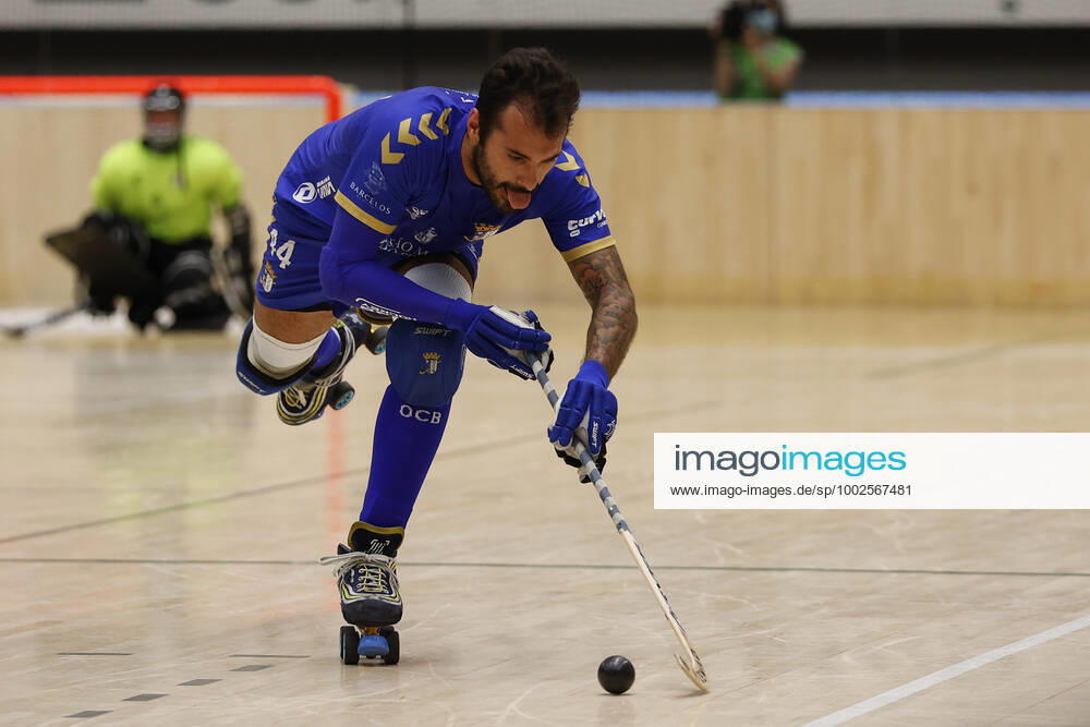 Sporting CP v OC Barcelos - Rink Hockey 1st Division Playoff Miguel Rocha in action during the Rink Hockey playoffs 1st leg between Sporting CP and OC Barcelos, at Pavilhao Joao Rocha, Lisboa, Portugal, 08, May, 2021 Lisbon Portugal rico-sporting210508_np5xL