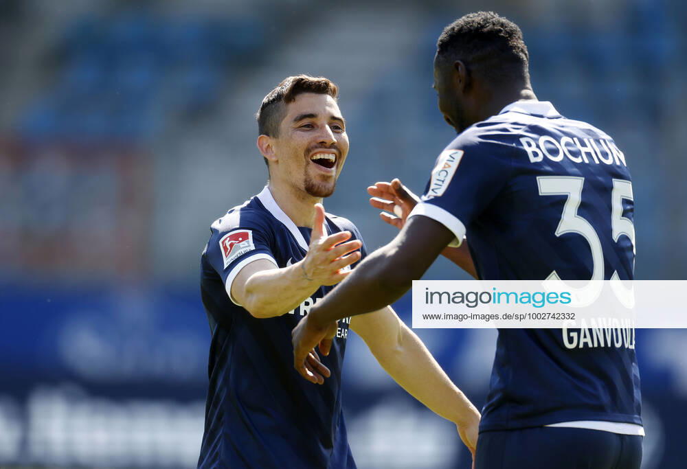 Football season 2020 21 2 Bundesliga, 32 Matchday, VFL Bochum Jahn Regensburg 5 1 Danilo SOARES VFL li is happy with Silvre Ganvoula MÕBoussy VFL about his goal to 5 1