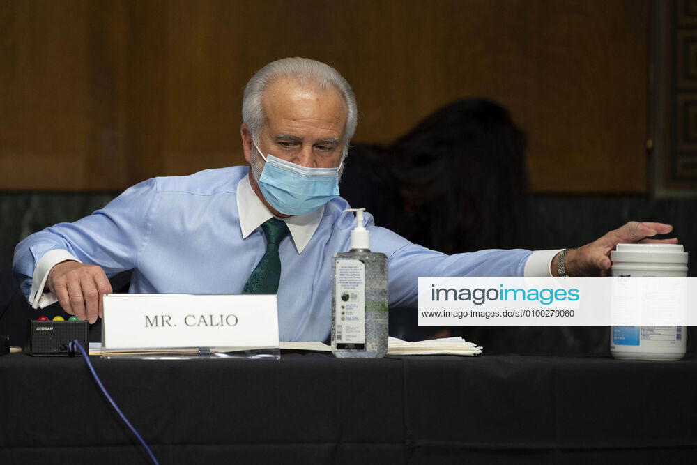 Nicholas Calio, president and CEO of Airlines for America, uses Purell wipes before testifying before a full United States Senate Commerce Committee hearing on The State of the Aviation Industry: Examining the Impact of the COVID-19 Pandemic on Capitol Hill in Washington, DC, one May 6, 2020 Washington USA - ZUMAs152 20200506_zaa_s152_214