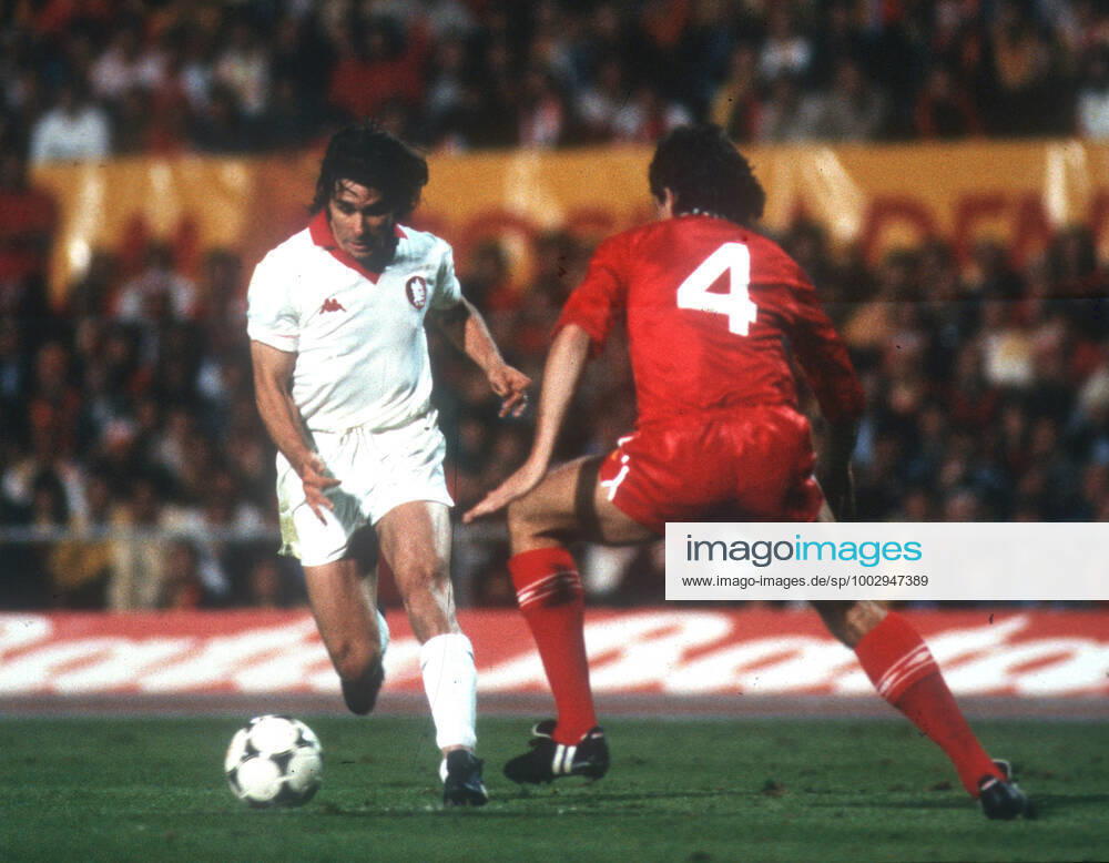 Final European Cup of Champions Liverpool FC AS Rome 5 3 after penalty shootout on 30 05 1984 in Rome Bruno Conti AS Rome action against Lawrenson Liverpool FC HM