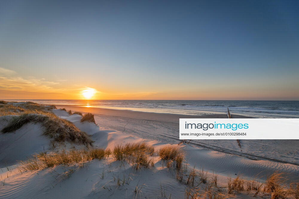Norderney 15 APR 2020 Sunset in the dunes on the north beach of Norderney EAST FRIESLAND East Frisian Islands