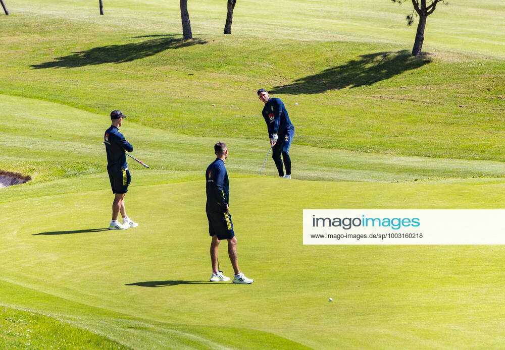 Emil Krafth, Robin Olsen, Emil Forsberg and Mikael Lustig play golf at Sankt Jörgen park golf club during the national teams training-free day during the European Football Championship 2021 Gothenburg Sweden