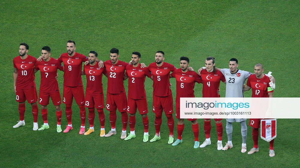 L-R , Hakan Calhanoglu , Cengiz Under , Kenan Karaman , Umut Meras , Kaan Ayhan , Zeki Celik , Okay Yokuslu , Ozan Tufan , Caglar Soguncu , Goalkeeper Ugurcan Cakir and Burak Yilmaz of Turkey and of Wales during the EURO 2020 Group A second match between Turkey and Wales at Olympic Stadium in Baku , Azerbaijan , on 16 June , 2021.