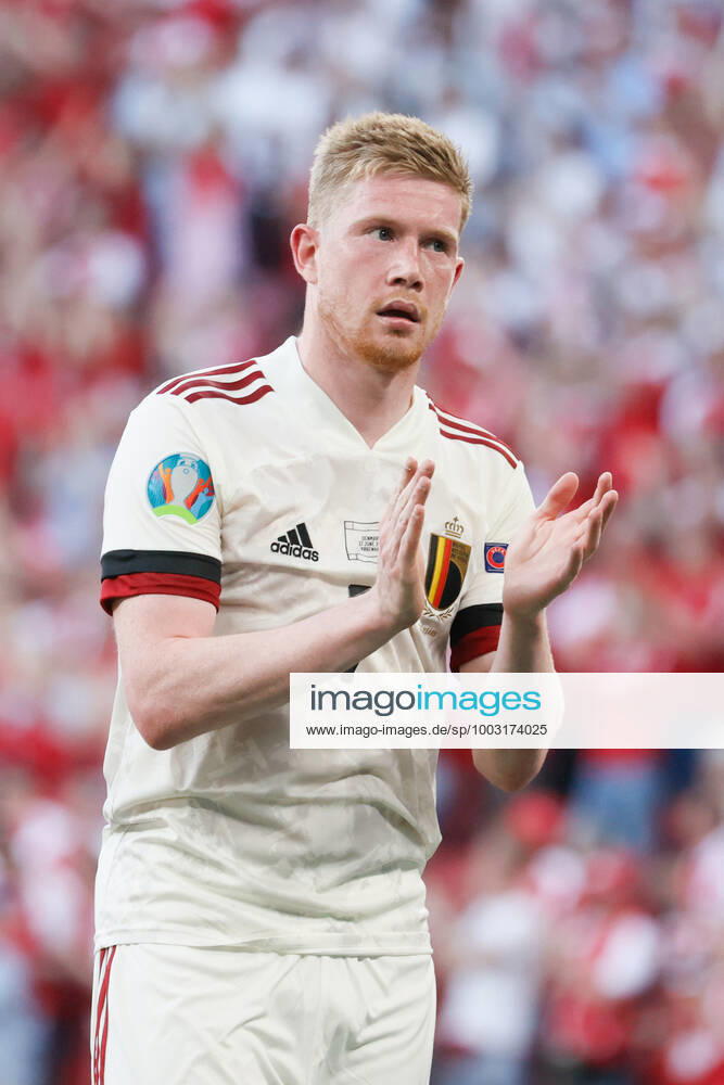 Belgium s Kevin De Bruyne celebrates after winning a second game of the group stage (group B) at UEFA EURO, EM, Europameisterschaft,Fussball 2020 championships between Belgian national soccer team Red Devils and Denmark, in Copenhagen, Denmark, Thursday 17 June 2021. BRUNOxFAHY x3010989x