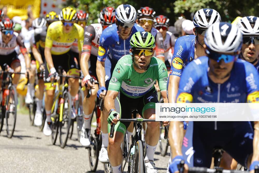 CARCASSONNE, FRANCE - JULY 09 : CAVENDISH Mark (GBR) of DECEUNINCK - QUICK-STEP during stage 13 of the 108th edition of the 2021 Tour de France cycling race, a stage of 219,9 kms between Nimes and Carcassonne. on July 9, 2021 in Carcassonne, France, 9 07 2021 CYCLISME : Tour de France 2021 - Etape 13 - Nimes to Carcassonne - 09 07 2021 PHOTONEWS PANORAMIC