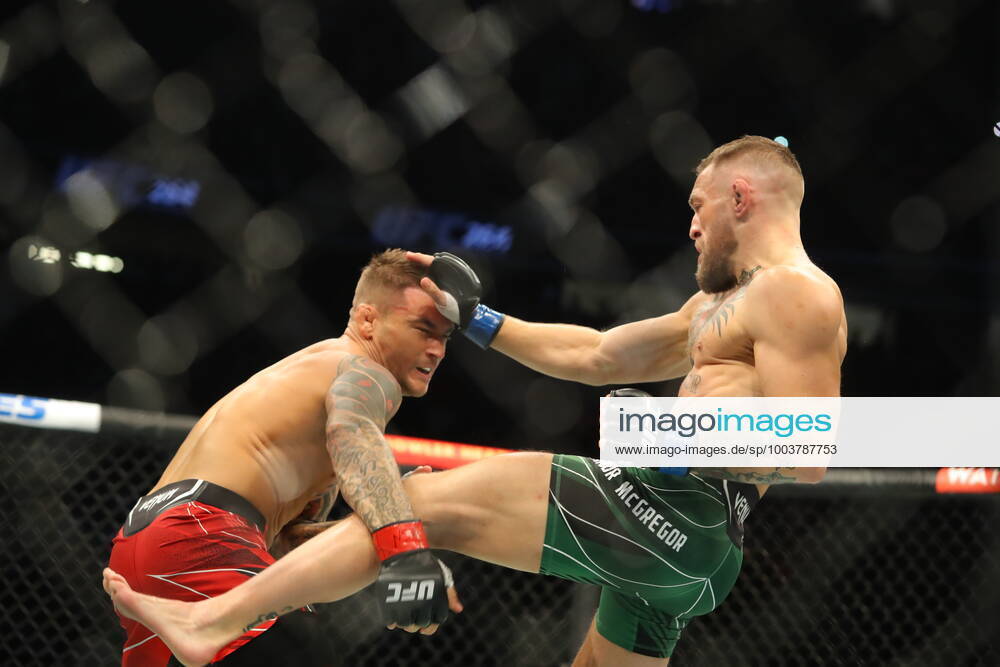 UFC 264, T-Mobile Arena, Las Vegas, Nevada, USA 10 7 2021 Dustin Poirier vs Conor McGregor Dustin Poirier in action against Conor McGregor Dustin Poirier in action against Conor McGregor 10 7 2021