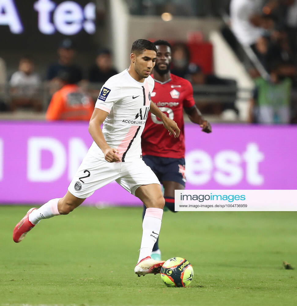 French Super Cup 2021 (Trophee Des Champions) - PSG Vs Lille Paris Saint-Germain s Moroccan defender Achraf Hakimi during the French Champions Trophy (Trophee des Champions) final football match between Paris Saint-Germain (PSG) and Lille (LOSC) at the Bloomfield Stadium in Tel Aviv, Israel, on August 1, 2021 Tel Aviv Israel jebarah-notitle210801_np7L8