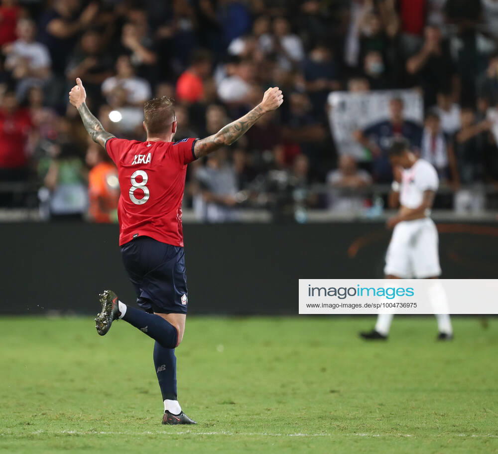 French Super Cup 2021 (Trophee Des Champions) - PSG Vs Lille Lille s Portuguese midfielder Xeka (C) celebrates at the end of the French Champions Trophy (Trophee des Champions) final football match between Paris Saint-Germain (PSG) and Lille (LOSC) at the Bloomfield Stadium in Tel Aviv, Israel, on August 1, 2021 Tel Aviv Israel jebarah-notitle210801_npD5n