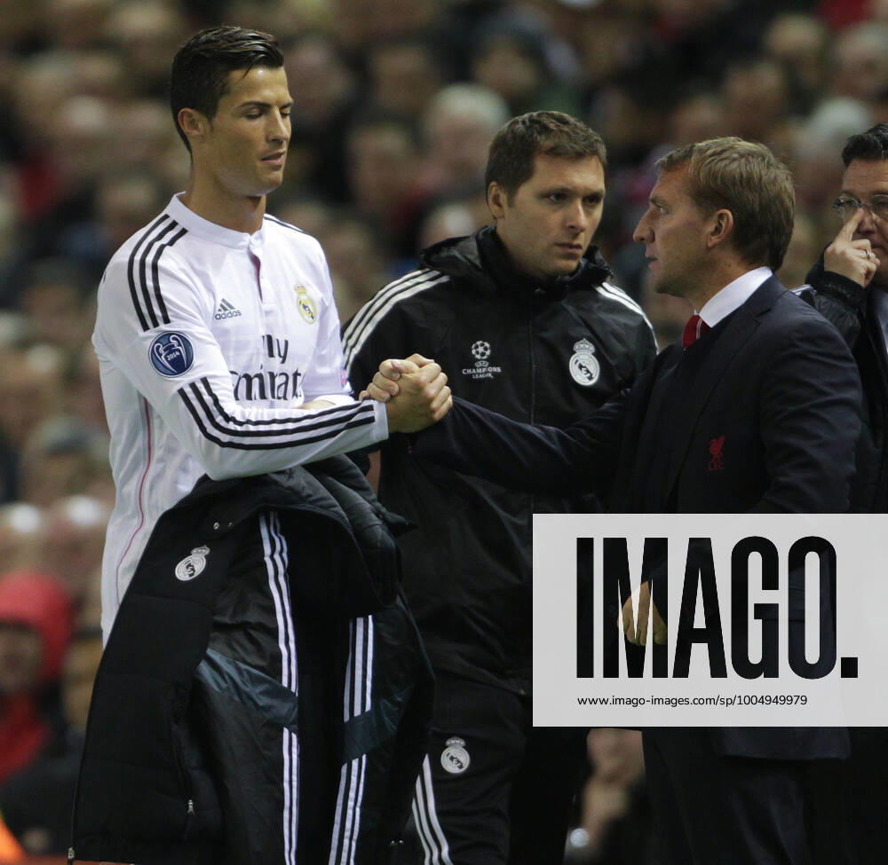 Mandatory Credit: Photo by Ian Hodgson ANL Shutterstock (5340378a) Football - Champions League - Liverpool V Real Madrid (0-3) - Cristiano Ronaldo And Brendan Rodgers At Full Time. Picture By Ian Hodgson daily Mail Football - Champions League - Liverpool V Real Madrid (0-3) - Cristiano Ronaldo And Brendan Rodgers At Full Time. Picture By Ian Hodgson daily Mail No use with unauthorised audio, video, data, fixture lists (outside the EU), club league logos or live services. Online in-match use limited to 45 images (+15 in extra time). No use to emulate moving images. No use in betting, games or single club league player publications services. Football - Champions League - Liverpool V Real Madrid (0-3) - Cristiano Ronaldo And Brendan Rodgers At Full Time. Picture By Ian Hodgson daily Mail No use with unauthorised audio, video, data, fixture lists (outside the EU), club league logos or live services. Online in-match use limited to 45 images (+15 in extra time). No use to emulate moving images. No use in betting, games or