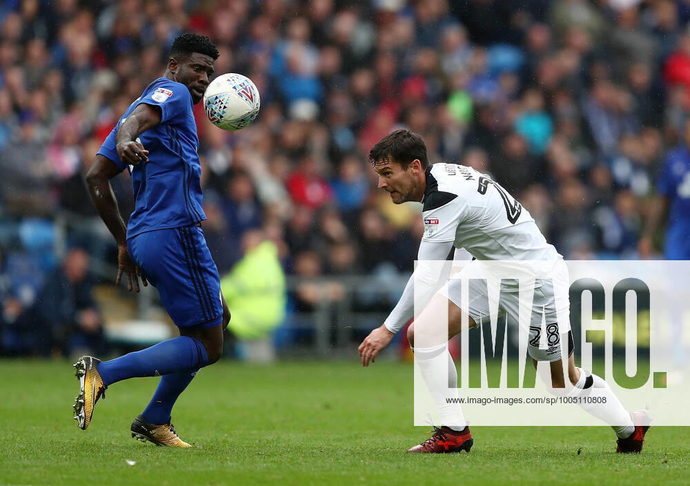 Mandatory Credit: Photo by Gary Day Frozen In Motion Shutterstock (9100000z) David Nugent of Derby County takes on Bruno Ecuele Manga of Cardiff City during the Championship match between Cardiff City and Derby County at Cardiff City Stadium on September 30, 2017 in Cardiff, Wales. (Photo by Gary Day) Cardiff City v Derby County, Sky Bet Championship, Football, Cardiff City Stadium, Cardiff, Wales, UK - 30 Sep 2017 No use with unauthorised audio, video, data, fixture lists (outside the EU), club league logos or live services. Online in-match use limited to 45 images (+15 in extra time). No use to emulate moving images. No use in betting, games or single club league player publications services. Cardiff City v Derby County, Sky Bet Championship, Football, Cardiff City Stadium, Cardiff, Wales, UK - 30 Sep 2017 No use with unauthorised audio, video, data, fixture lists (outside the EU), club league logos or live services. Online in-match use limited to 45 images (+15 in extra time). No use to emulate moving images. No use in betting, games or