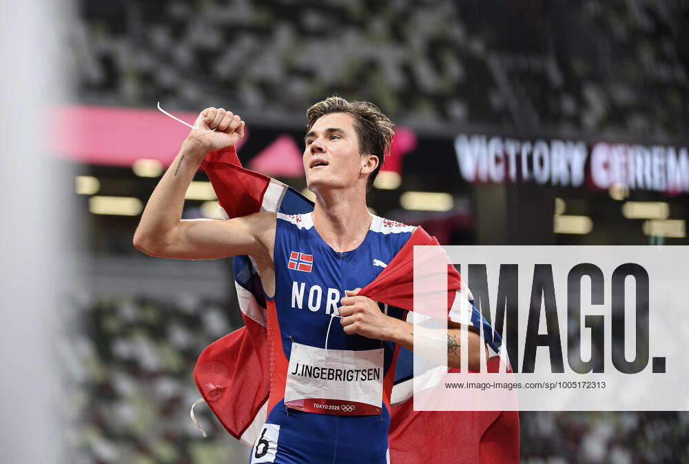Jakob INGEBRIGTSEN NOR , winner, Olympic Champion, 1 place, Gold Medal, Gold Medallist, Olympic Champion, Gold Medalist, cheers, joy, cheers, athletics, MenÕs 1500m Final, Men s Javelin Throw Final, on 07 08 2021 Summer Olympics 2020, from 23 07 08 2021 in Tokyo Japan