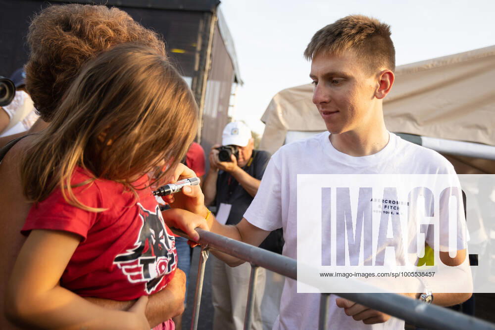 Two-time Tour de France winner Tadej Pogacar signs autographs at a reception in his honour in Komenda, his hometown. .Pogacar won the Tour de France for the second time in a row and bronze medal at the Tokyo Olympic Games, Olympische Spiele, Olympia, OS Komenda Slovenia - ZUMAs197 0129347055st
