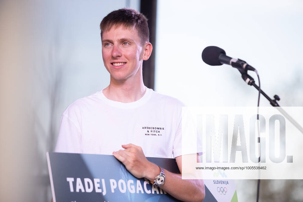 Two-time Tour de France winner Tadej Pogacar on stage at a reception in his honour in Komenda, his hometown. .Pogacar won the Tour de France for the second time in a row and bronze medal at the Tokyo Olympic Games, Olympische Spiele, Olympia, OS Komenda Slovenia - ZUMAs197 0129347718st