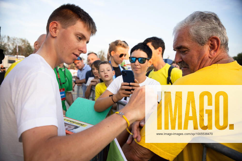 Two-time Tour de France winner Tadej Pogacar signs autographs at a reception in his honour in Komenda, his hometown. .Pogacar won the Tour de France for the second time in a row and bronze medal at the Tokyo Olympic Games, Olympische Spiele, Olympia, OS Komenda Slovenia - ZUMAs197 0129347987st