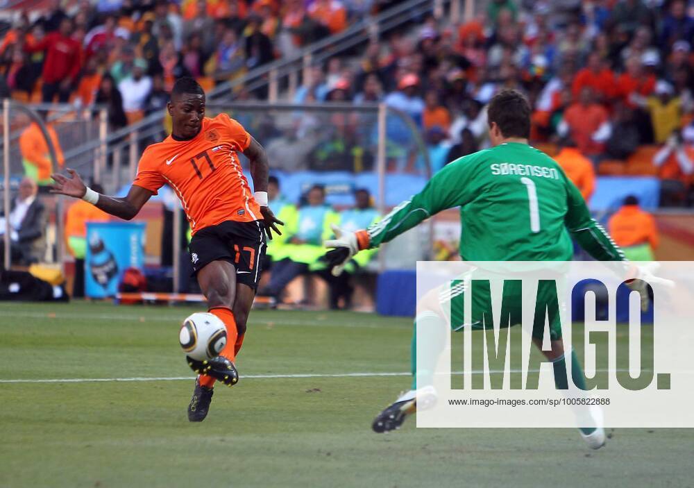 Mandatory Credit: Photo by Back Page Images Shutterstock (1196105n) Eljero Elia (L) of Holland and Thomas Sorensen (R) of Denmark Netherlands v Denmark, 2010 FIFA World Cup, WM, Weltmeisterschaft, Fussball football match, Soccer City, Johannesburg, South Africa - 14 Jun 2010 Netherlands v Denmark, 2010 FIFA World Cup football match, Soccer City, Johannesburg, South Africa - 14 Jun 2010