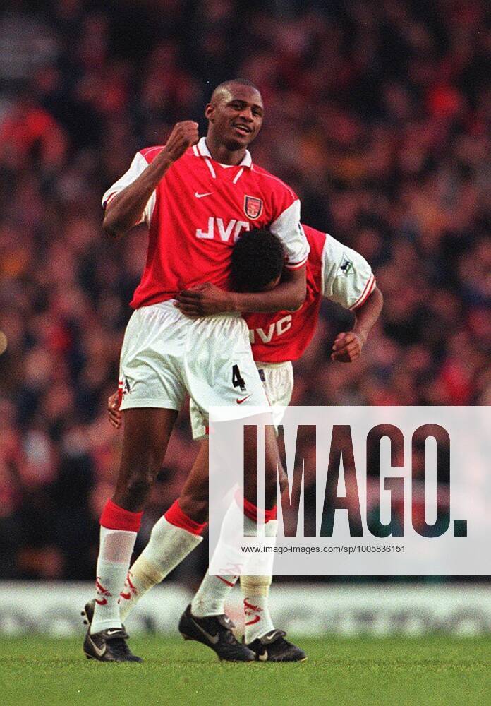 Mandatory Credit: Photo by Andy Hooper Daily Mail Shutterstock (1151699a) Arsenal V Manchester Utd. (3-2) Premier League Game 1997 98 Patrick Vieira Celebrates The First With Nicolas Alelka Arsenal V Manchester Utd. (3-2) Premier League Game 1997 98 Patrick Vieira Celebrates The First With Nicolas Alelka No use with unauthorised audio, video, data, fixture lists (outside the EU), club league logos or live services. Online in-match use limited to 45 images (+15 in extra time). No use to emulate moving images. No use in betting, games or single club league player publications services. Arsenal V Manchester Utd. (3-2) Premier League Game 1997 98 Patrick Vieira Celebrates The First With Nicolas Alelka No use with unauthorised audio, video, data, fixture lists (outside the EU), club league logos or live services. Online in-match use limited to 45 images (+15 in extra time). No use to emulate moving images. No use in betting, games or