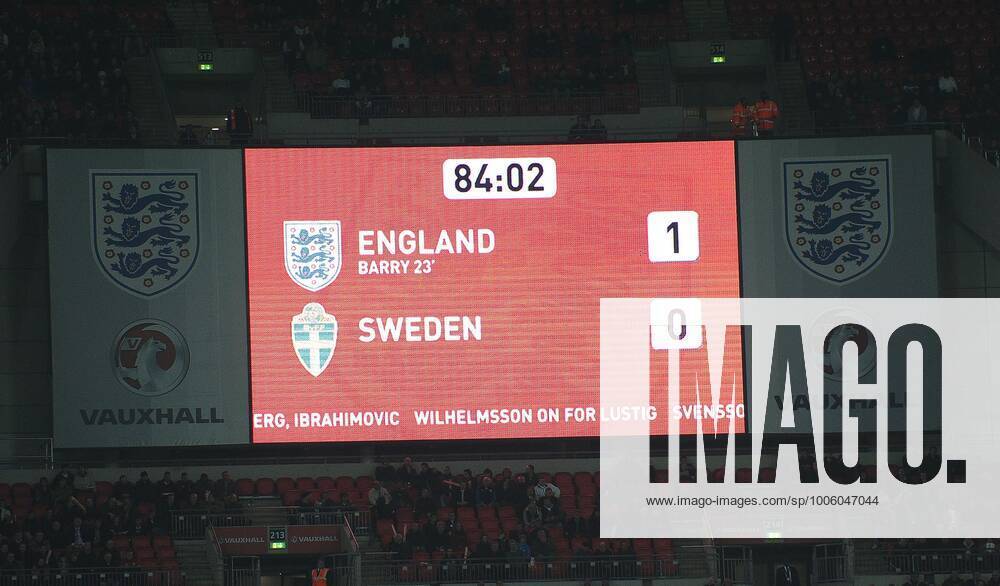 Mandatory Credit: Photo by Kevin Quiqley Daily Mail Shutterstock (1975752a) Scoreboard Showing Gareth Barry As Scorer England V Sweden Friendly, Länderspiel, Nationalmannschaft Pic Kevin Quigley Scoreboard Showing Gareth Barry As Scorer England V Sweden Friendly Pic Kevin Quigley No use with unauthorised audio, video, data, fixture lists (outside the EU), club league logos or live services. Online in-match use limited to 45 images (+15 in extra time). No use to emulate moving images. No use in betting, games or single club league player publications services. Scoreboard Showing Gareth Barry As Scorer England V Sweden Friendly Pic Kevin Quigley No use with unauthorised audio, video, data, fixture lists (outside the EU), club league logos or live services. Online in-match use limited to 45 images (+15 in extra time). No use to emulate moving images. No use in betting, games or