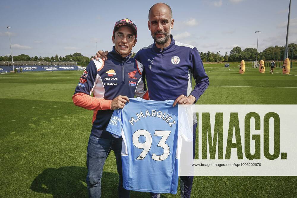 Marc Marquez and Alex Marquez visit Manchester City Football Club ahead of the British GP Manchester August 25, 2021 In picture Pep Guardiola and Marc Marquez Marc Marquez and Alex Marquez visit Manchester City training grounds ahead of the MotoGP British Grand Prix Manchester August 25, 2021 POOL MotoGP com Cordon Press Images will be for editorial use only Mandatory credit MotoGP com Cordon Press xx xx