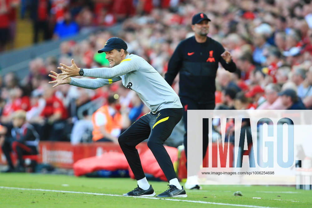 Fußball Premier League Liverpool gegen Chelsea 28. August 2021 Premier League Liverpool gegen Chelsea Chelsea-Manager Thomas Tuchel Foto Simon Stacpoole Abseits Liverpool UK