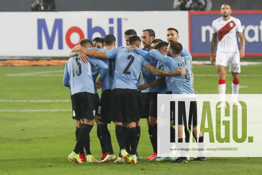 Giorgian de Arrascaeta celebrates scoring for Uruguay (1-1) with bicycle kick during the 2022 Football World Cup Qualifier between Peru adn Uruguay at the Estadio Nacional del Peru in Lima, Peru. The game ended 1-1 with Tapia scoring for the hosts in the 24th minute and de Arrascaeta equalizing for Uruguay in the 29th. Peru x Uruguay