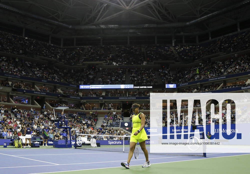 Naomi Osaka of Japan changes sides after the first game of the third set before losing to Leylah Fernandez of Canada in 3 sets in Arthur Ashe Stadium in the third round of the 2021 US Open Tennis Championships at the USTA Billie Jean King National Tennis Center on Friday, September 3, 2021 in New York City. NYP20210903133 JOHNxANGELILLO