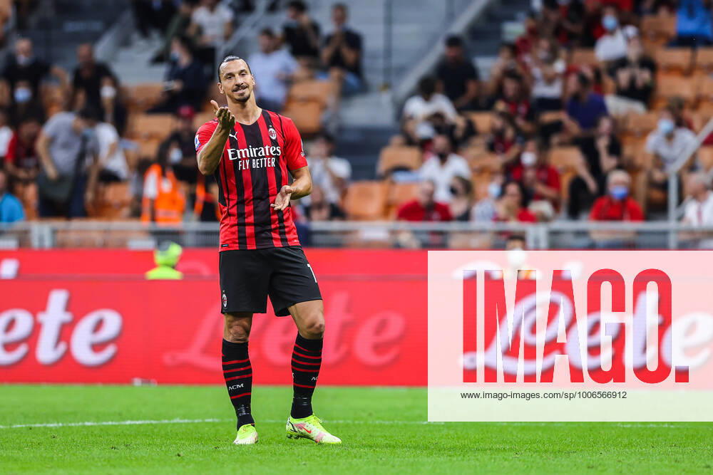 Zlatan Ibrahimovic of AC Milan reacts during the Serie A 2021 22 football match between AC Milan and SS Lazio at Giuseppe Meazza Stadium in Milan. Milan Italy - ZUMAs197 20210912_zaa_s197_362
