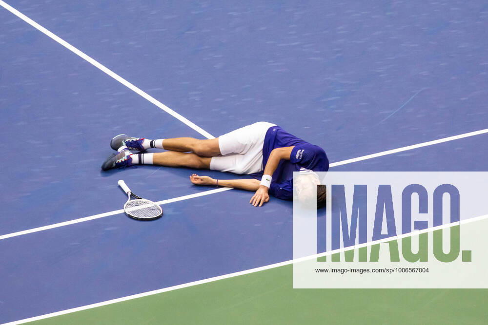 (210913) -- NEW YORK, Sept. 13, 2021 -- Daniil Medvedev of Russia celebrates after the men s singles final between Novak Djokovic of Serbia and Daniil Medvedev of Russia at the 2021 US Open in New York, the United States, Sept. 12, 2021. (Photo by Xinhua) (SP)U.S.-NEW YORK-TENNIS-US OPEN-MEN S SINGLES-FINAL MichaelxNagle