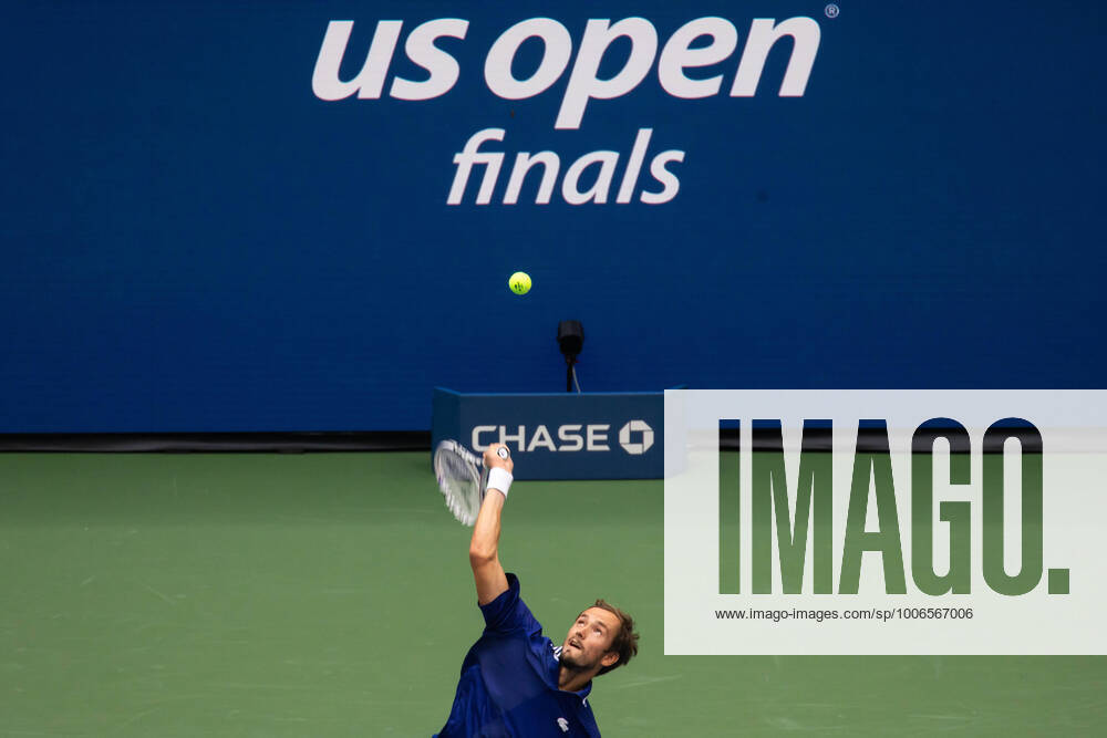 (210913) -- NEW YORK, Sept. 13, 2021 -- Daniil Medvedev of Russia serves during the men s singles final between Novak Djokovic of Serbia and Daniil Medvedev of Russia at the 2021 US Open in New York, the United States, Sept. 12, 2021. (Photo by Xinhua) (SP)U.S.-NEW YORK-TENNIS-US OPEN-MEN S SINGLES-FINAL MichaelxNagle