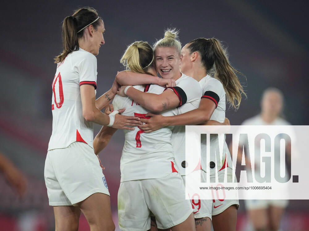 Bethany England (Chelsea) of England Women is congratulated on scoring a goal during the Women s World Cup UEFA Qualifier match between England Women and North Macedonia at St Mary s Stadium, Southampton, England on 17 September 2021.