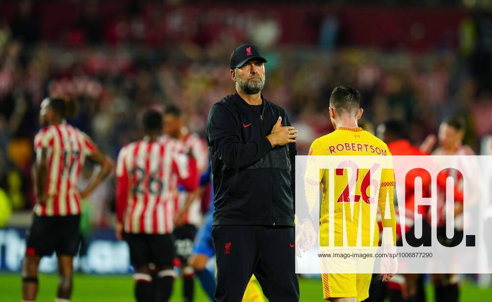 KW38 Mandatory Credit: Photo by Javier Garcia Shutterstock (12463161aj) Liverpool Manager Jurgen Klopp salutes the fans at full time Brentford v Liverpool, Premier League, Football, Brentford Community Stadium, London, UK - 25 Sep 2021 Brentford v Liverpool, Premier League, Football, Brentford Community Stadium, London, UK - 25 Sep 2021