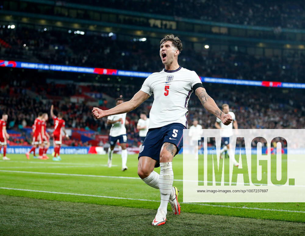 (211013) -- LONDON, Oct. 13, 2021 -- England s John Stones celebrates after scoring during the FIFA World Cup, WM, Weltmeisterschaft, Fussball Qatar 2022 qualification group I match between England and Hungary in London, Britain on Oct. 12, 2021. (Photo by Xinhua) (SP)BRITAIN-LONDON-FOOTBALL-WORLD CUP QUALIFYING-ENGLAND VS HUNGARY MatthewxImpey