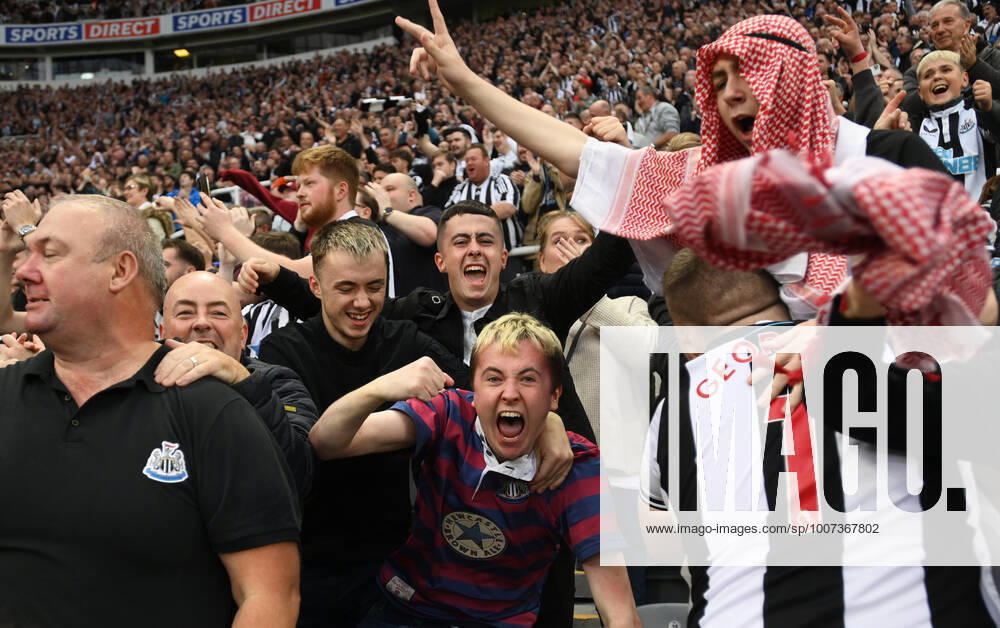 Mandatory Credit: Photo by Richard Lee Shutterstock (12538850bs) Newcastle United fans celebrate their first goal scored by Callum Wilson of Newcastle United Newcastle United v Tottenham Hotspur, Premier League, Football, St James Park, Newcastle, UK - 17 Oct 2021 Newcastle United v Tottenham Hotspur, Premier League, Football, St James Park, Newcastle, UK - 17 Oct 2021