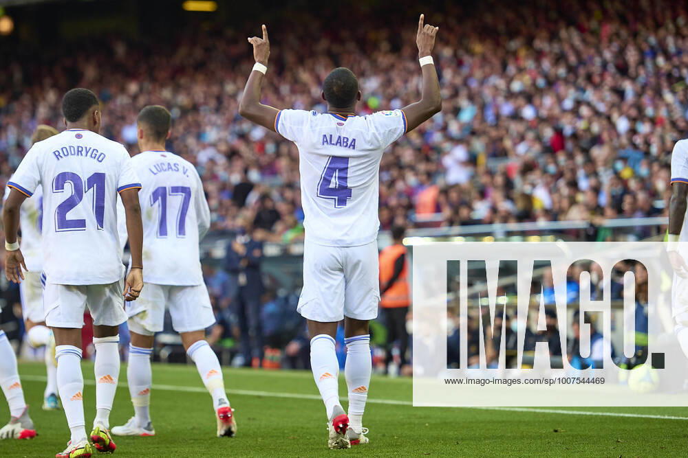 David Alaba of Real Madrid celebrate a goal during the Liga match between FC Barcelona, Barca and Real Madrid at Camp Nou in Barcelona, Spain. Barcelona Spain - ZUMAd159 20211024_zia_d159_229