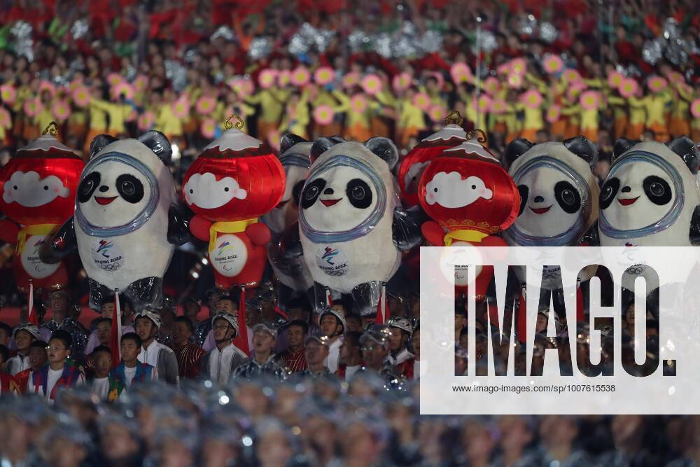 Mascots of the 2022 Olympic and Paralympic Winter games, Winterspiele,Spiele, Summer games Bing Dwen Dwen and Shuey Rhon Rhon, are seen during a grand evening gala and fireworks show to celebrate the 70th anniversary of the founding of the People s Republic of China at Tiananmen Square on October 1, 2019 in Beijing, China.