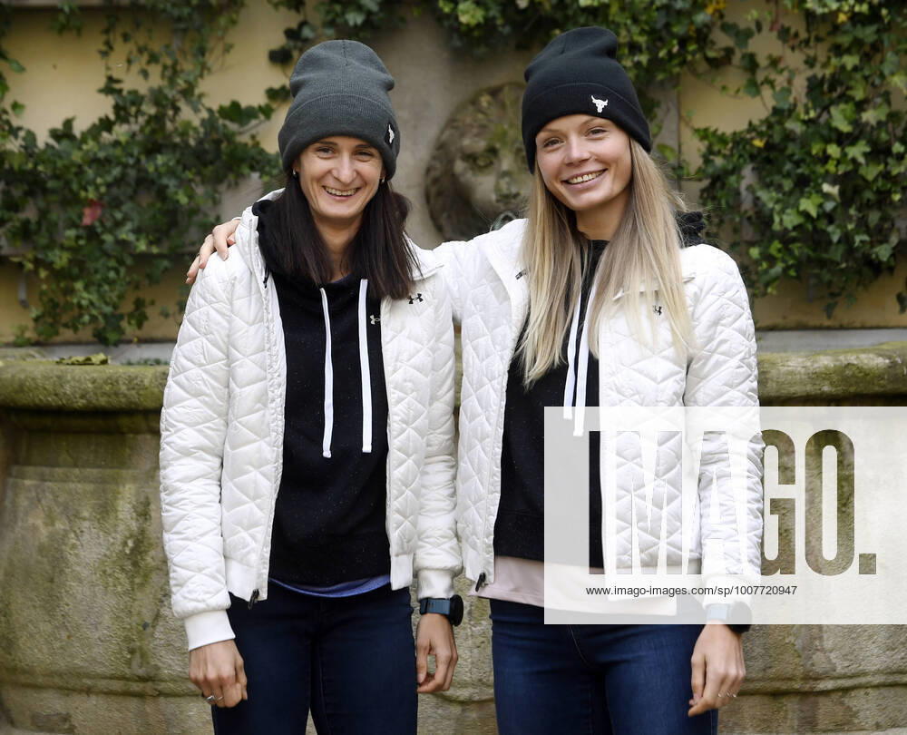 Czech speed skaters Martina Sablikova, left, and Nikola Zdrahalova pose after a press conference, PK, Pressekonferenz before new season, on November 1, 2021, in Prague, Czech Republic. (CTKxPhoto MichaelaxRihova) CTKPhotoP2021110103093 mir 10