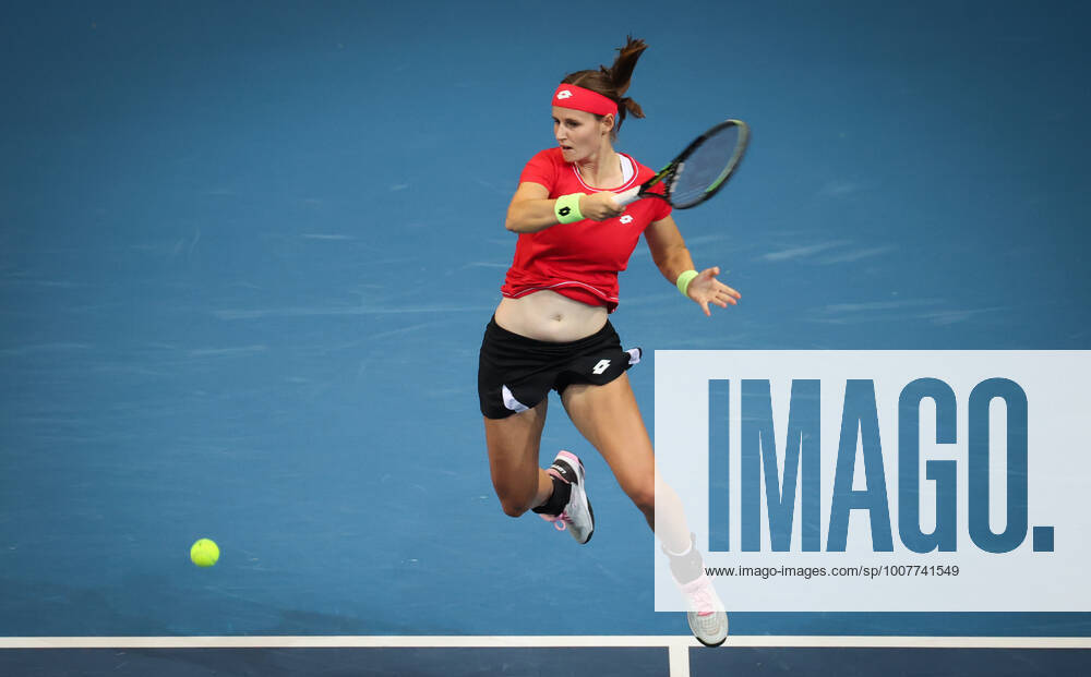 Belgian Greet Minnen pictured in action during the first game between Australian Gavrilova and Belgian Minnen at the second match between Belgium and Australia, in group B, on the second day of the group stage of the Billie Jean King Cup Finals, Tuesday 02 November 2021 in Prague, the Czech Republic. The Billie Jean King Cup replaces the Fed Cup competition and is organised by the ITF International Tennis Federation. VIRGINIExLEFOUR x3129860x