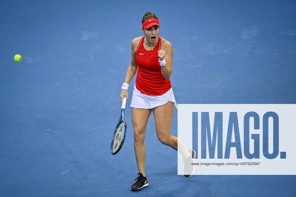 Belinda Bencic of Switzerland celebraets defeating Ajla Tomljanovic of Australia in semifinal match of the women’s tennis Billie Jean King Cup (former Fed Cup) in Prague, Czech Republic, November 5, 2021. (CTKxPhoto VitxSimanek) CTKPhotoP2021110510230 VIS 005