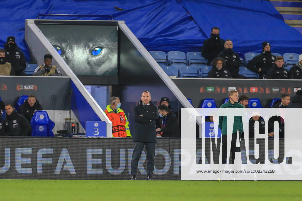 Leicester City v Legia Warsaw Europa League 25 11 2021. Brendon Rodgers manager of Leicester City during the Europa League match between Leicester City and Legia Warsaw at the King Power Stadium, Leicester, England on 25 November 2021. Editorial use only ,