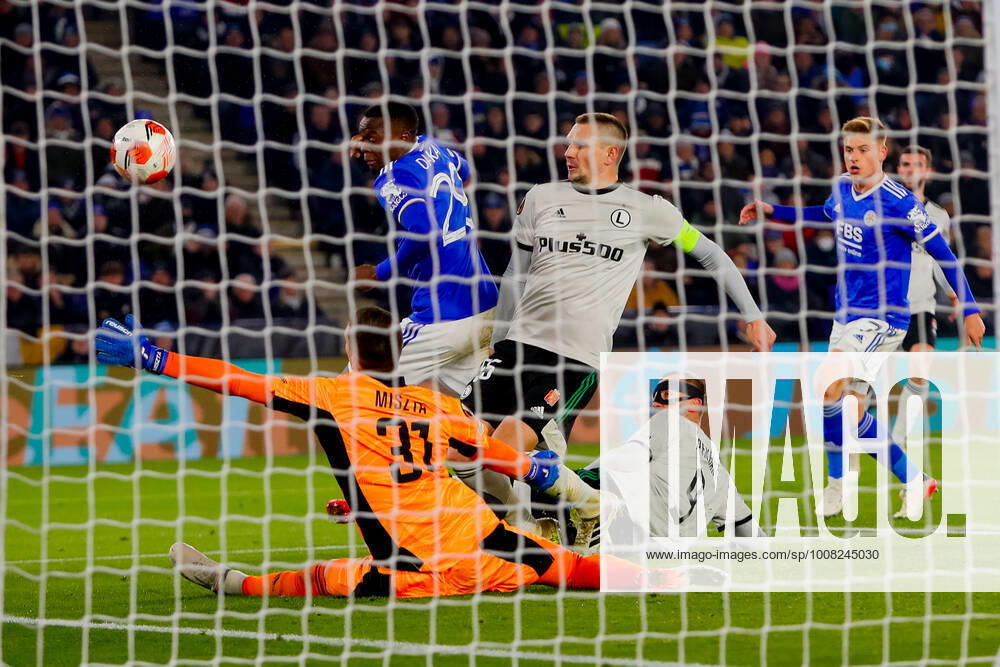 25th November 2021; King Power Stadium, Leicester, Leicestershire, England; Europa League football Leicester City versus Legia Warsaw; Patson Daka of Leicester City narrowly misses a goal ActionPlus12342494 GrahamxWilson