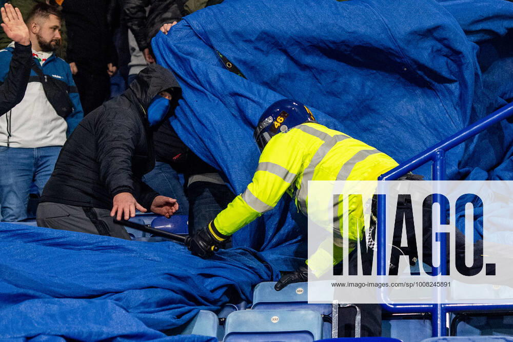 Legia Warszawa fans clash with Police during the UEFA Europa League group C match between Leicester City and Legia Warszawa at The King Power Stadium on November 25, 2021 in Leicester, United K Leicester City v Legia Warszawa: Group C - UEFA Europa League