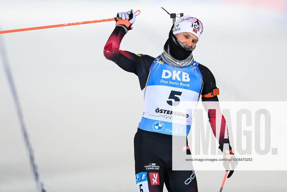 Vetle Sjastad Christiansen of Norway celebrates after the men s 12.5 km Pursuit during the IBU Biathlon World Cup on December 5, 2021 in Östersund Photo Maxim Thore BILDBYRAN code MT MT0267 biathlon biathlon ibu world cup day 9 men s 12 5 km pursuit bbeng hunt start 12 5km world cup day 9 Cheers,