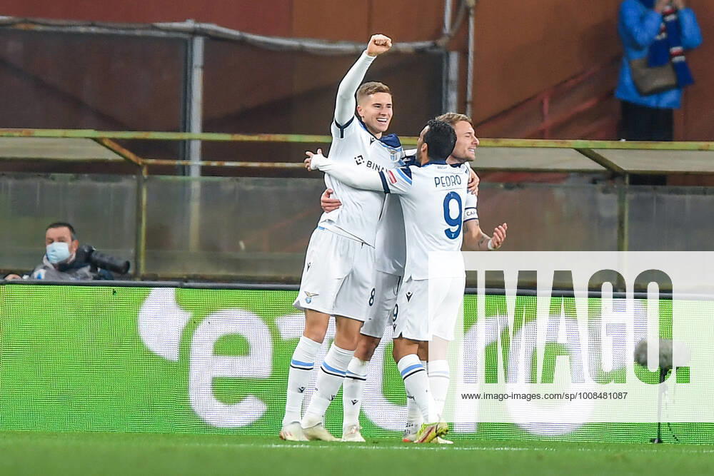 Lazioe, celebrates after scoring a goal during UC Sampdoria vs SS Lazio, italian soccer Serie A match in Genova, Italy, December 05 2021