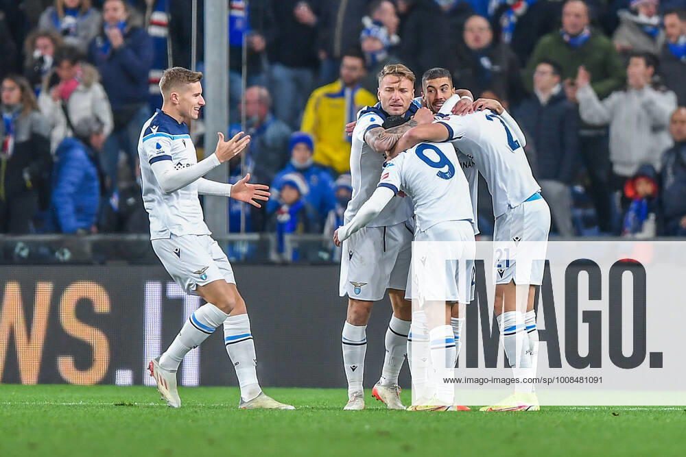 Lazioe, celebrates after scoring a goal during UC Sampdoria vs SS Lazio, italian soccer Serie A match in Genova, Italy, December 05 2021
