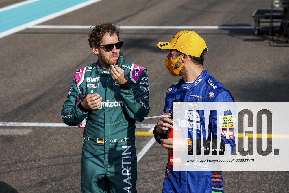 5 Sebastian Vettel GER, Aston Martin Cognizant F1 Team , 3 Daniel Ricciardo AUS, McLaren F1 Team , F1 Grand Prix of Abu Dhabi at Yas Marina Circuit on December 12, 2021 in Abu Dhabi, United Arab Emirates Photo by HOCH ZWEI Abu Dhabi United Arab Emirates