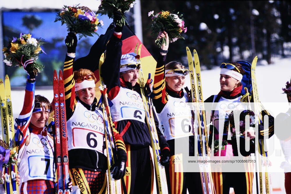 BEHLE Petra Team GER Womens Biathlon Relay over 4 x 7,5 km Olympic Champions from l DISL Uschi, BEHLE Petra, APEL Katrin and ZELLNER Martina Olympic Winter Games 1998 in Nagano Japan from 07 22 02 1998 on 19 02 1998 in Nagano