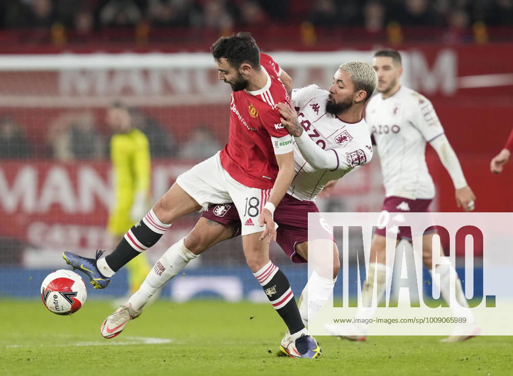 Manchester, England, 10th January 2022. Bruno Fernandes of Manchester United, ManU and Douglas Luiz of Aston Villaduring the Emirates FA Cup match at Old Trafford, Manchester. Picture credit should read: Andrew Yates Sportimage . SPI-1459-0054