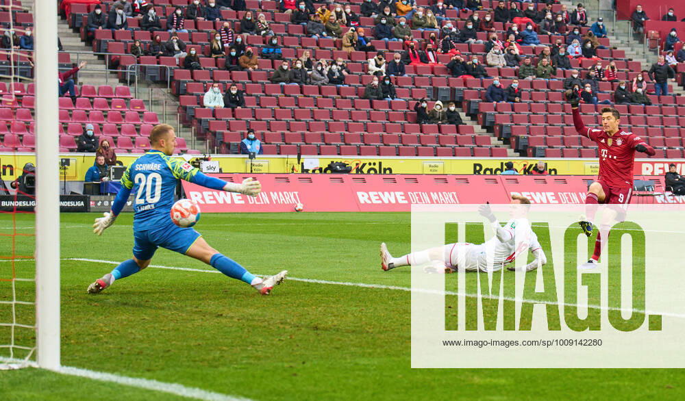 Robert LEWANDOWSKI, FCB 9 scores, shoots goal , Tor, Treffer, Torschuss, 0-1 in the match 1.FC KÖLN - FC BAYERN MÜNCHEN 1.German Football League on Jan 15, 2022 in Cologne, Germany Season 2021 2022, matchday 19, 1.Bundesliga, 19.Spieltag, Peter Schatz Alamy Live News - DFL REGULATIONS PROHIBIT ANY USE OF PHOTOGRAPHS as IMAGE SEQUENCES and or QUASI-VIDEO -