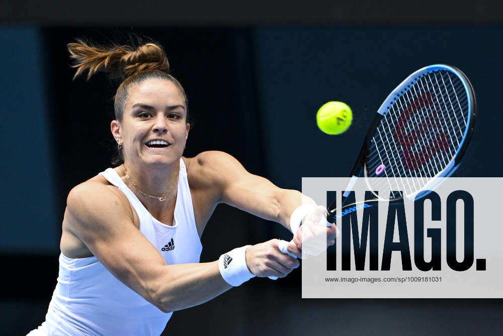 TENNIS AUSTRALIAN OPEN, Maria Sakkari of Greece plays a shot during her first Round Women s singles match match against Tatjana Maria of Germany on Day 1 of the Australian Open, at Melbourne Park, in Melbourne, Monday, January 17, 2022. ( NO ARCHIVING, , NO USE IN BOOKS WITHOUT CONSENT MELBOURNE VIC AUSTRALIA