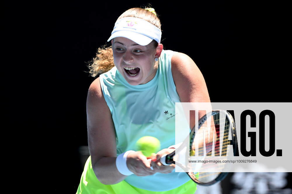 TENNIS AUSTRALIAN OPEN, Jelena Ostapenko of Latvia plays a shot during her third round Women?s singles match against Barbora Krejcikova of the Czech Republic on Day 5 of the Australian Open, at Melbourne Park, in Melbourne, Friday, January 21, 2022. ( NO ARCHIVING, , NO USE IN BOOKS WITHOUT CONSENT MELBOURNE VIC AUSTRALIA